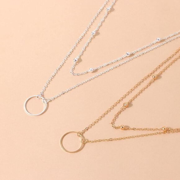 Layered necklace women gold chunky stack multilayered bar pendant paperclip - Picture 6 of 7